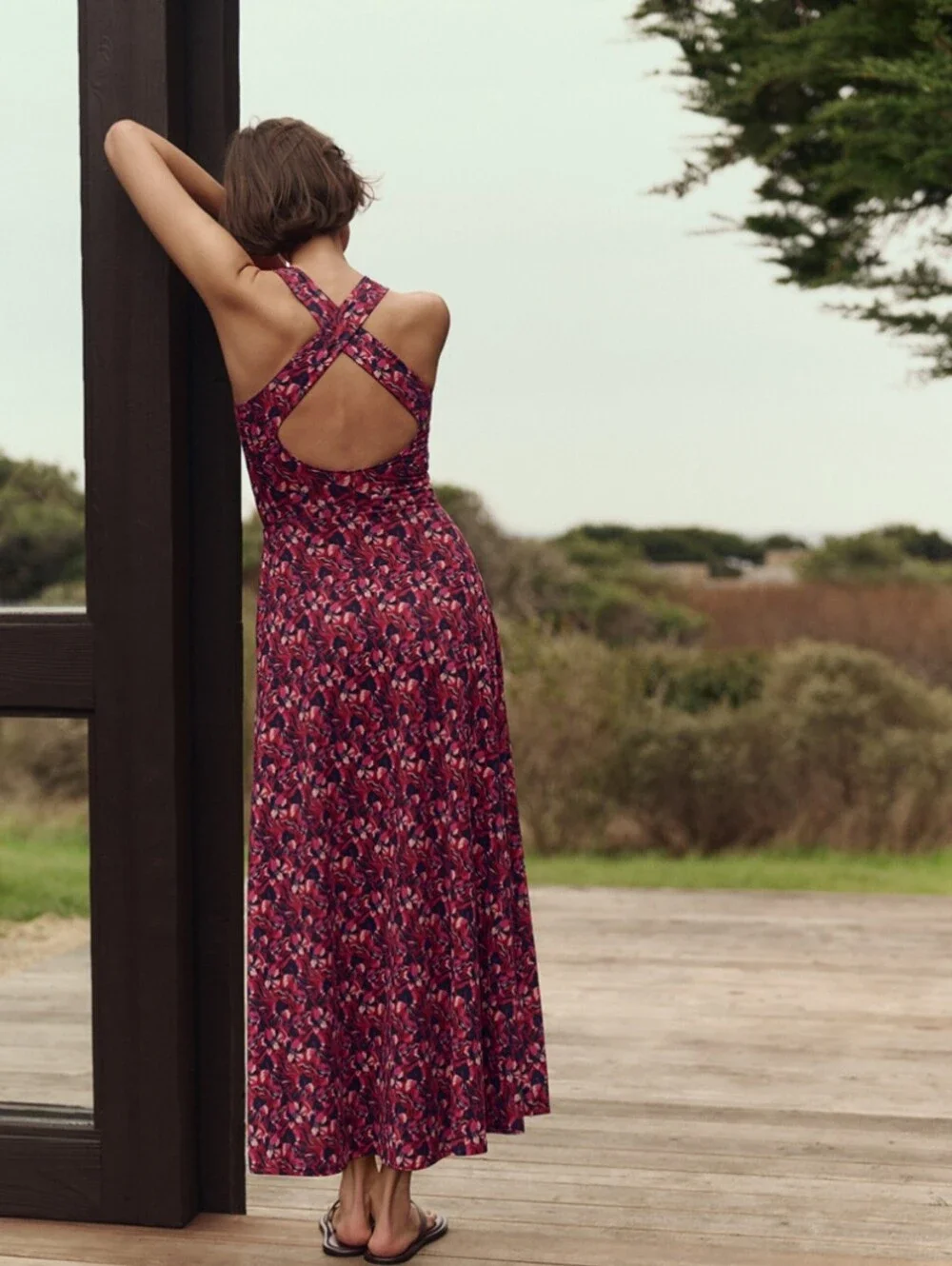 PACT Paradise Petals Poppy Red Organic Fit & Flare Maxi Dress - Picture 4 of 4